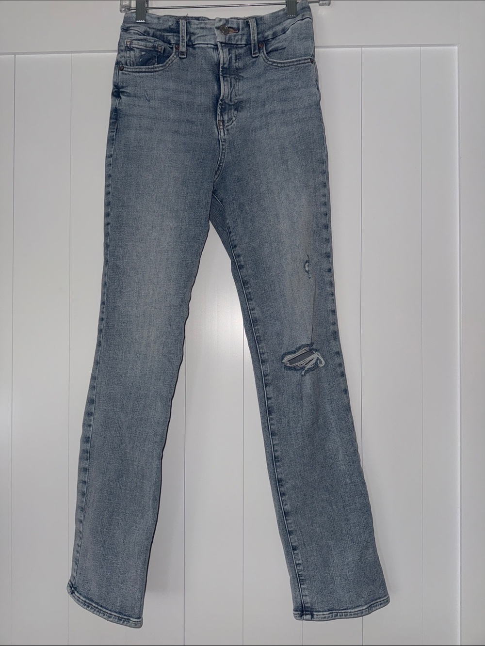 Express Women's 90s Slim Super High Rise Light Blue Ripped Jeans